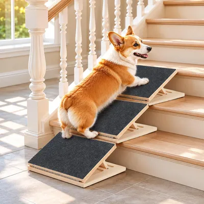 Produktbild von Hundetreppe verstellbar, Teppichoberfläche, 3 Stufen, für kleine Haustiere