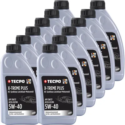 Produktbild von TECPO Motoröl 5W40 Öl X-TREME Plus Öl, 12 Liter 5W-40 Gebinde HC-Synthese für Diesel-und Benzinmotoren entspricht API SN/CF / ACEA A3/B4 / 502/505 / 226.3/226.5 / Longlife 01/98