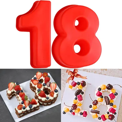 2er Set Zahlen-Backformen 1 & 8, 18. Geburtstag, rot