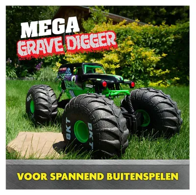 Image de Monster Jam Mega Grave Digger RC, Monster Truck, 4 ans, plastique, noir, vert