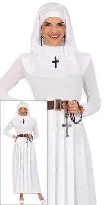 Immagine prodotto di Costume da suora Croce Bianca Celebrazione Carnevale Tradizione Accessori Religione, Taglia: 42 - 44 (L) Colore: Bianco