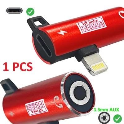 Produktbild von Rot - 8-pin stecker AUX Adapter 2in1 Splitter Klinke 3,5mm Adapter kompatibel mit iPhone 12 11 X