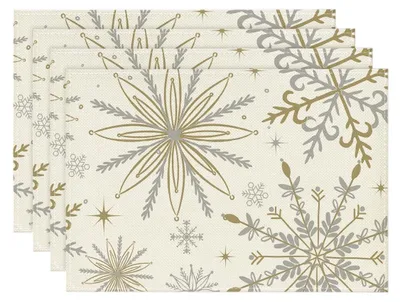 Image de Sous-plat - Flocon de neige - Lot de 4 - Or - 30 x 45 cm - Dessous de plat pour Noël, thème hivernal, lavable, idéal pour la cuisine