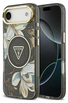 Produktbild von Guess - IML Metal Glitter Flowers Triangle MagSafe (GUHMP17MHFLPEDK) - iPhone 17 Air - Black