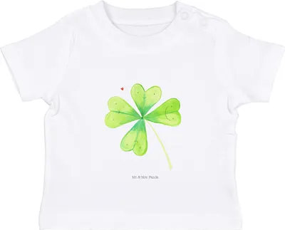 Produktbild von Mr. & Mrs. Panda Babyshirt Blume Kleeblatt 0. - 6. Monat - Weiß - Geschenk, Umzug, Glücksbringer, Öko Baby T-Shirt, , Garten, Motivation, Glück, Kinder Top, Neuanfang