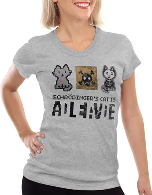 Produktbild von style3 8-Bit Schrödingers´s Katze Damen T-Shirt Vintage, Farbe:Grau meliert, Größe:M