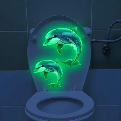 Produktbild von GKA WC-Deckel Aufkleber nachtleuchtend Delfin Toilettendeckel Tattoo Toilette leuchtet im Dunkeln 2 Delfine