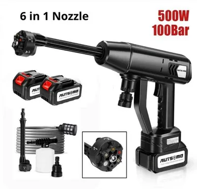 Immagine prodotto di Idropulitrice senza fili - Ugello 6 in 1 - 2 batterie - 100 bar - 500 W - Con accessori - Nero