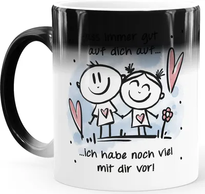 Produktbild von Kaffee-Tasse Farbwechsel Liebe Pass auf dich auf Spruch Herz Geschenk Valentinstag Jahrestag SpecialMe® Magic Magic-Tasse