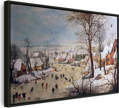 Zdjęcie produktu dla Włoski obraz na płótnie - Pejzaż zimowy z pułapką na ptaki (Pieter Bruegel Starszy) 120x80 cm Reprodukcje l-E-11965-b-a