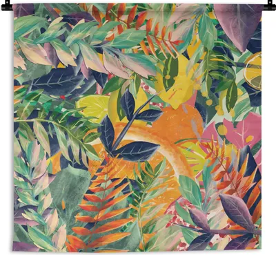 Produktbild von MuchoWow® Wandteppich Wandbehang Blumen - Dschungel - Tropisch 60x60 cm Tapisserie Dekoration Wandtuch - Dekorationen - Wand Decke