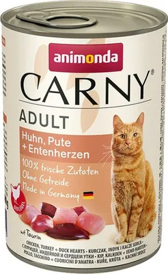 Obrázek produktu pro animonda Carny chicken, turkey + duck hearts, Dospělý jedinec, Kuřecí maso, Kachna, Srdce, Turecko, 400 g, Bez obilovin, Bez sóji
