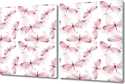 Produktbild von Glas-Herdabdeckplatte Glaskeramikkochfeld-Abdeckung Spritzschutz - 2x 40x52 cm - Schmetterlinge rosa