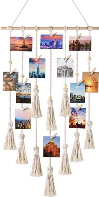 Produktbild von Famanu Makramee Wanddekoration - Boho Gewebtes Wandtuch mit 30 Clips 108 cm (L) x 43 cm (B)