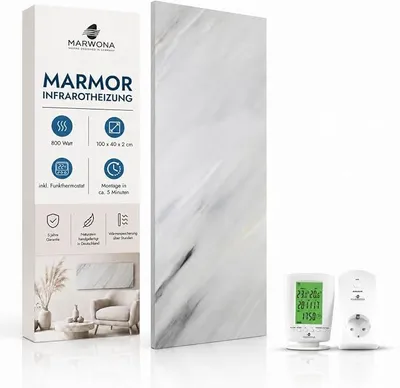 Productafbeelding van Infraroodverwarming van natuursteen, 800 Watt - Massieve wandverwarming van echt marmer - Elektrische verwarming met digitale thermostaat, geruisloos, 100x40 cm (800 Watt)
