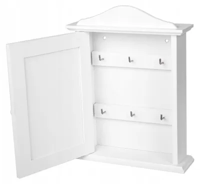 Immagine prodotto di Scatola portachiavi in legno con porta e 6 ganci - Bianco