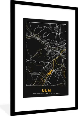 Produktbild von MuchoWow® Gerahmtes Poster Ulm - Stadtplan - Gold - Karte - Deutschland 60x90 cm - Poster mit Schwarzem Bilderrahmen Wandposter Rahmen Foto Bilder - Dekoration - Wandposter Wohnzimmer - Hochwertig