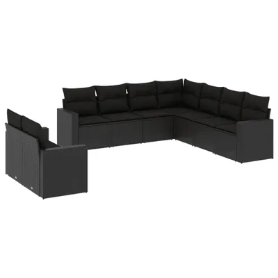 Immagine prodotto di vidaXL Set di divani da giardino da 9 pezzi con cuscini in polirattan nero