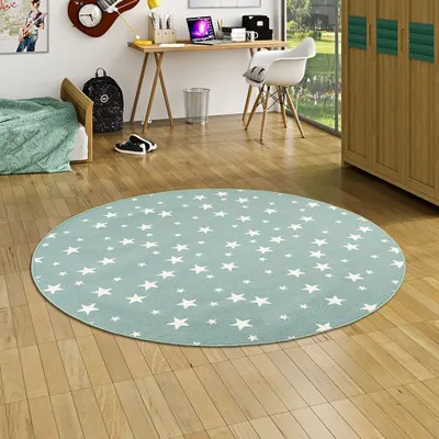 Produktbild von Kinder Spiel Teppich Sterne Mintgrün Rund, Größe:400 cm Rund