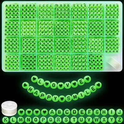 Produktbild von 1400 Stück Acrylperlen mit Buchstaben A-Z – Leuchtende, runde Perlen