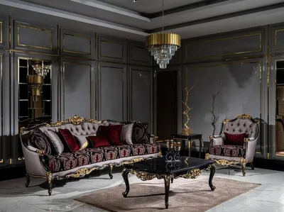 Produktbild von Casa Padrino Luxus Barock Wohnzimmer Set Silber / Bordeauxrot / Schwarz / Gold - 2 Sofas & 2 Sessel & 1 Couchtisch - Prunkvolle Wohnzimmer Möbel im Barockstil