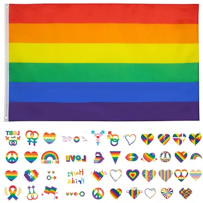Produktbild von Regenbogenflagge, 150x90 cm, mit 4 Aufklebern für LGBTQ-Veranstaltungen
