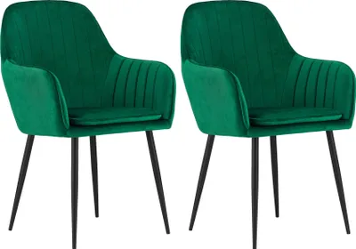 Image de lot de 2 chaises rembourrées Chaise de salle à manger Chaise de salon rembourrée, 2x vert avec pieds noirs