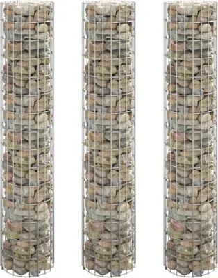Productafbeelding van Living Store Gabionen verhoogde plantbakken, 3 stuks, rond, verzinkt staal, Ø30x150 cm
