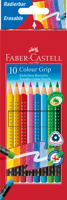 Productafbeelding van FABER-CASTELL 116613 Kleurpotlood GRIP, uitwisbaar - 10 verschillende kleuren, met gum, in kartonnen etui