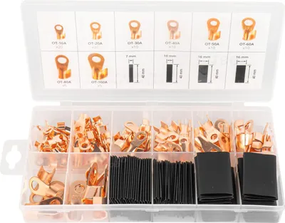 Produktbild von Kupferkabelösen mit Schrumpfschläuchen Set 180 Stk. AMIO-03984 Professionell
