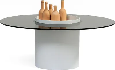 Obrázek produktu pro Kulatý konferenční stolek s válcovou podnoží v bílé barvě a skleněnou deskou