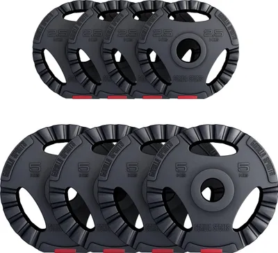 Produktbild von GORILLA SPORTS® Olympia Hantelscheiben - 30kg Set, 4x2,5kg + 4x5kg Gewichte, 50mm Bohrung, Tri-Grip, Kunststoff - Gewichtsscheiben, Olympiascheiben, Hantelscheiben-Set, Hanteln