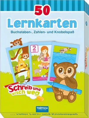 Produktbild von 50 Lernkarten: Buchstaben, Zahlen- und Knobelspaß