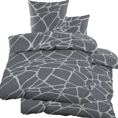 Produktbild von 4-tlg. Seersucker Bettwäsche 2x (135x200 +80x80cm), grau, Mosaik, Microfaser, bügelfrei