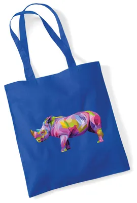 Produktbild von Huuraa Jutebeutel Nashorn Colorful 10 Liter Bright Royal Baumwolle Tasche Geschenkidee