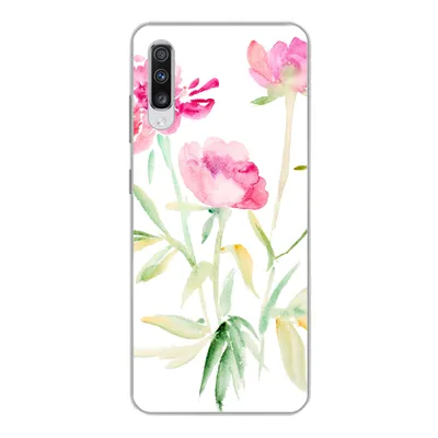 Produktbild von MuchoWow® Handyhülle Schutzhülle Hülle für Samsung Galaxy A70 Blumen - Aquarell - Rosa Silikon Softcase Handy Hülle - Schutzhaube