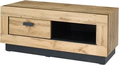 Image de Meuble TV MALAGA - Coloris chêne Wotan et noir - Style industriel - 120 x 45 x 48 cm