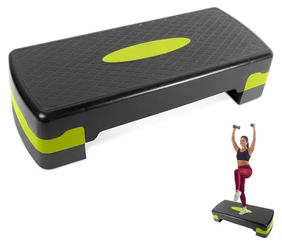 Obrázok produktu pre Fitness stepper s nastaviteľnou výškou (10 a 15 cm) - Kompaktný (67 x 27 cm) - Zelený - Aerobický stepper