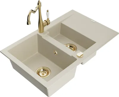 Produktbild von Mexen Gaspar 1,5-Becken-Granitspüle mit Abtropffläche und Mischbatterie Carla, Beige - 6507-69-670700-50