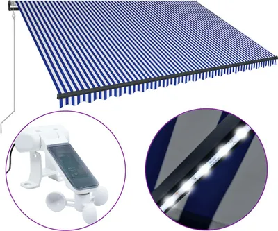 Produktbild von vidaXL Markise mit Windsensor & LED 500x300cm Blau und Weiß