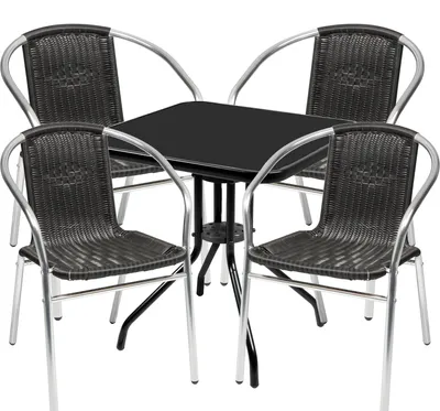 Produktbild von Bistro Sitzgarnitur Bistrogarnitur 5-teilig Tisch eckig Schwarz