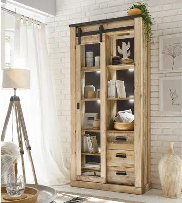 Produktbild von Vitrine Sherwood 24 Old Style hell anthrazit mit soft-close 93 cm