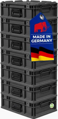 Zdjęcie produktu dla SuperSparSet 7x Eurobox NextGen Portable Wyprodukowano w Niemczech | Wys. x szer. x gł. 13,5 x 30 x 40 cm | 11 litrów | Czarny | Pojemnik Euro, pojemnik transportowy, pojemnik transportowy, pojemnik do układania w stosy