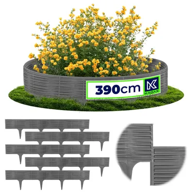Produktbild von KADAX Rasenkante 78 cm, 5 Stück, Beeteinfassung in Rattanoptik, Beetumrandung aus Kunststoff, Rasenbegrenzung, Beetbegrenzung für Garten (Grau)