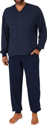 Produktbild von Normann Herren Langarm Schlafanzug Pyjama mit Bündchen in eleganter Minimalprint Optik ; orange , 50