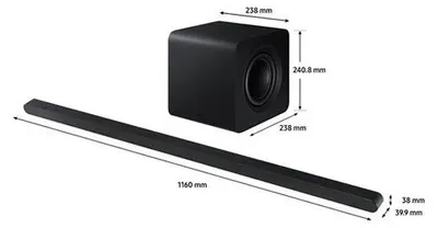 Obrázok produktu pre Samsung HW-S810D, 3.1.2 kanály/kanálov, Dolby Atmos, Dolby Digital Plus, Dolby TrueHD, Adaptívny, Game Pro, Nočný, Štandardný, Rozšírenie priestorového zvuku, Bezdrôtový, Čierna, Titán, AAC, AIFF, ALAC, FLAC, MP3, OGG, WAV
