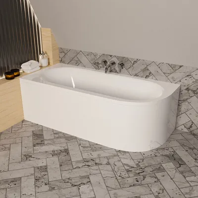 Produktbild von ECOLAM Badewanne 180x80 LINKS Avita Eckbadewanne mit Schürze | Acrylwanne Mittelablauf für ZWEI + Schürze Füße Silikon Ablaufgarnitur Komplettset