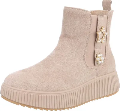 Produktbild von Ital-Design Damen Stiefeletten Chelsea Boots Keilstiefeletten Leicht gefüttert Wildlederoptik Plateaustiefeletten 90458023 Beige Gr.  39