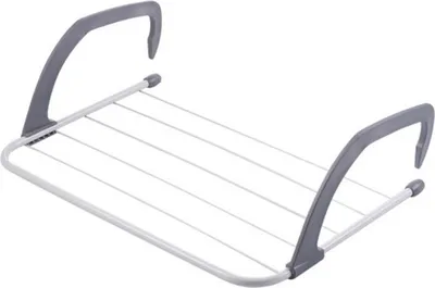 A close-up studio shot of a foldable balcony drying rack.