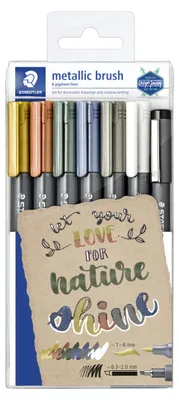 Produktbild von STAEDTLER 8321 Metallic brush Transparente Box mit 6 Farben und pigment liner